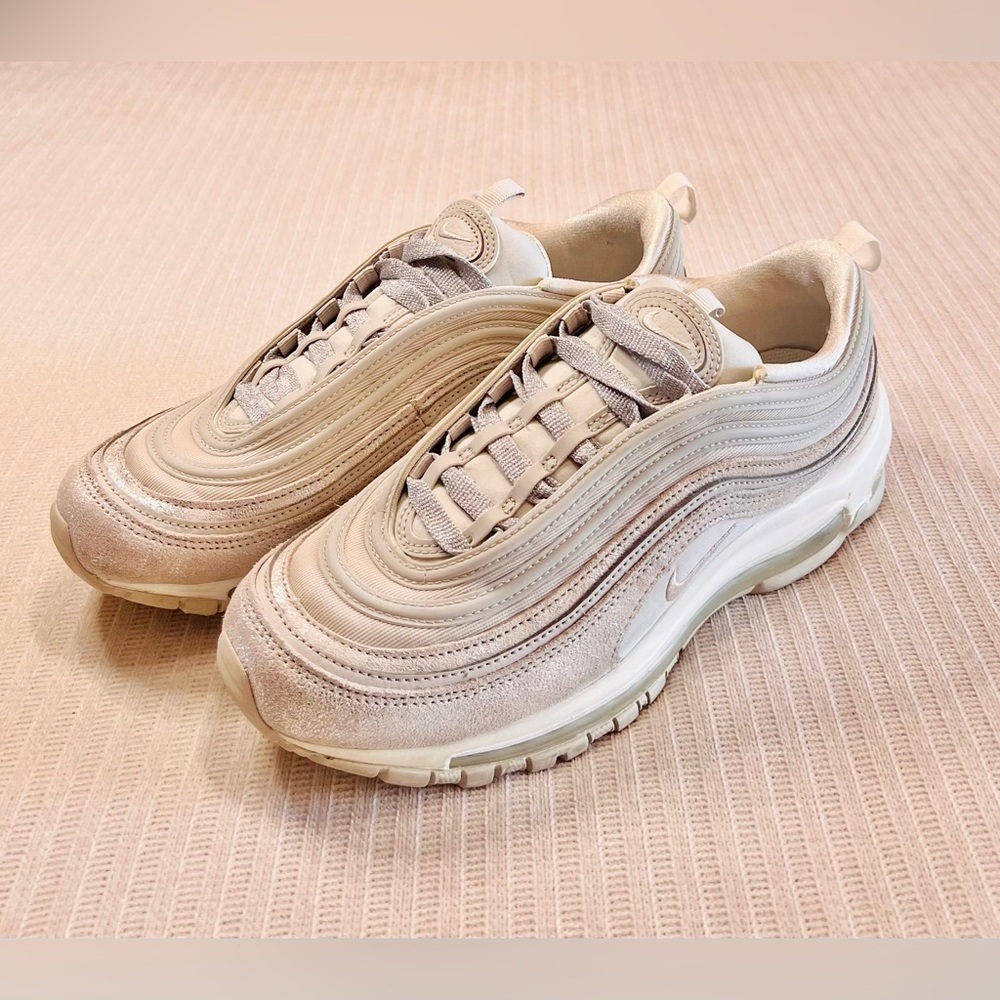 Nike Air Max 97 Beige Sneakers with custom silver laces. Women’s size 10